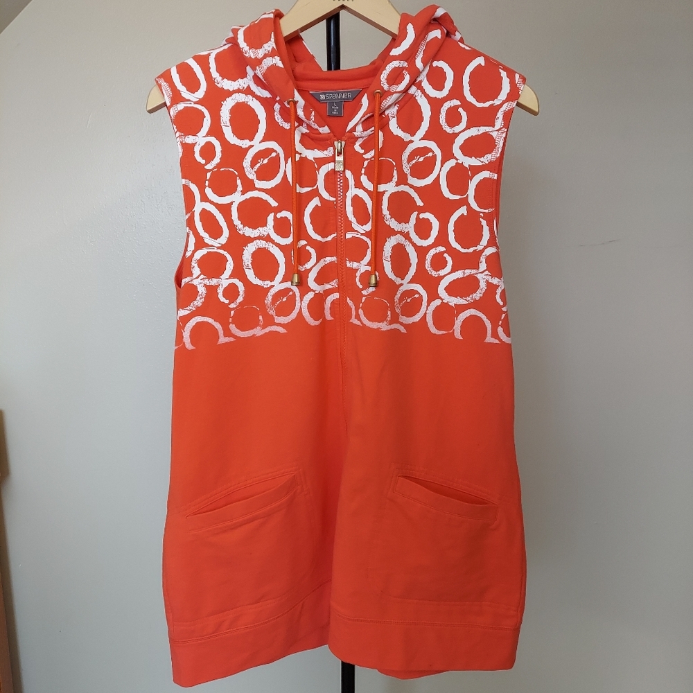 Spanner Women’s Sz L Lounge / Swimsuit Cover-up Full Zip Up Hooded Sleeveless